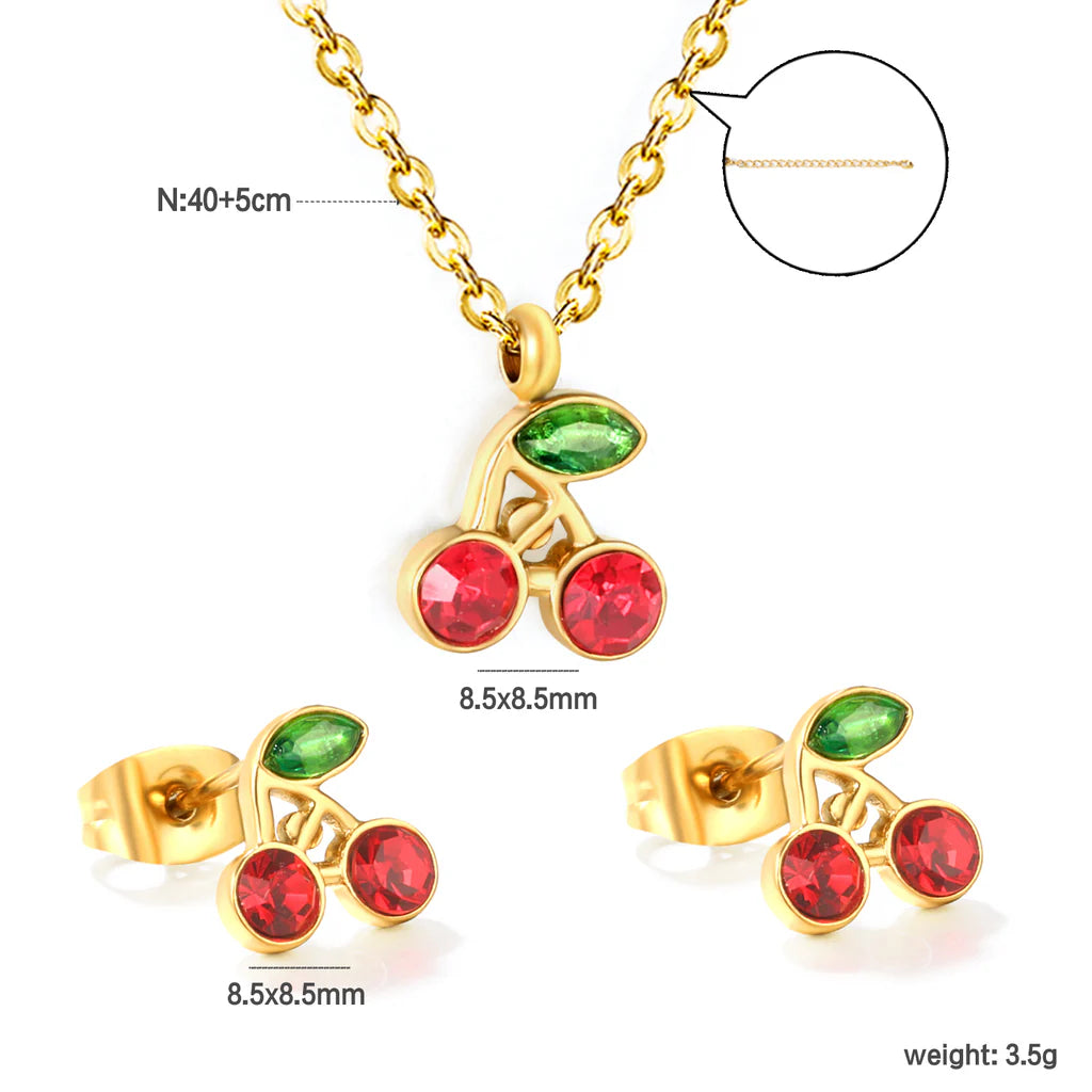 Cherry Diamante pendant on chain and Earring Set