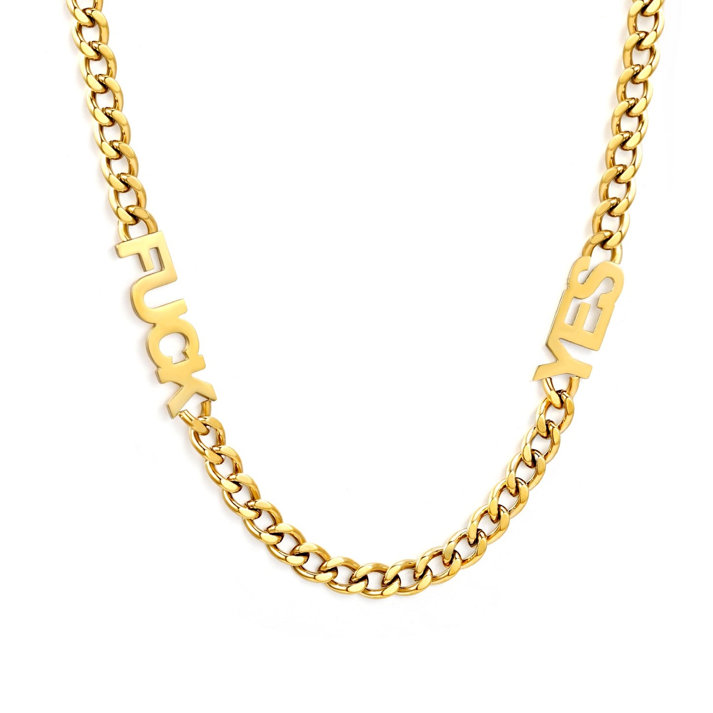 Fuck Yes Inlaid Chain Necklace