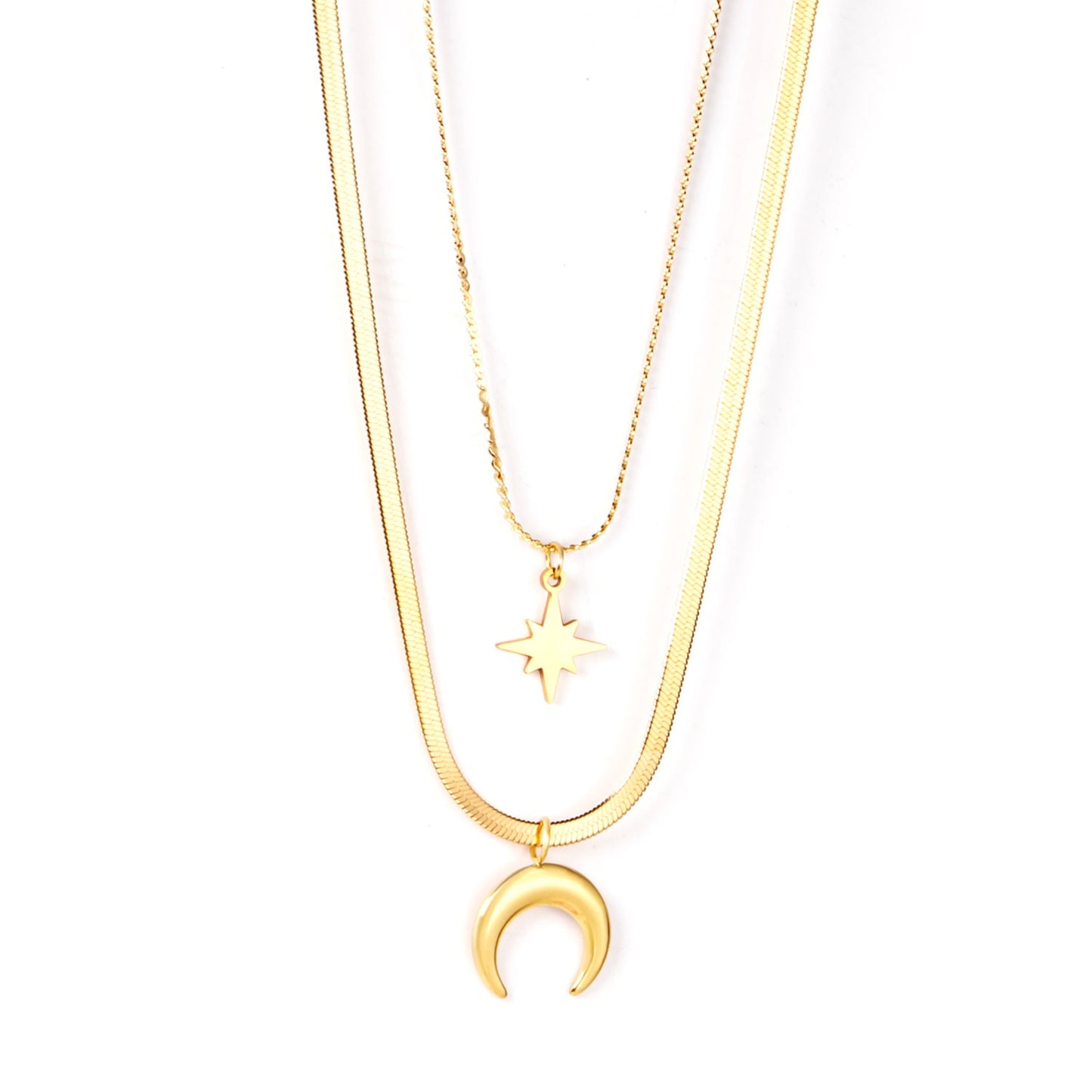 Aulala Gold Crescent Moon 2 layer Necklace with Star Charm