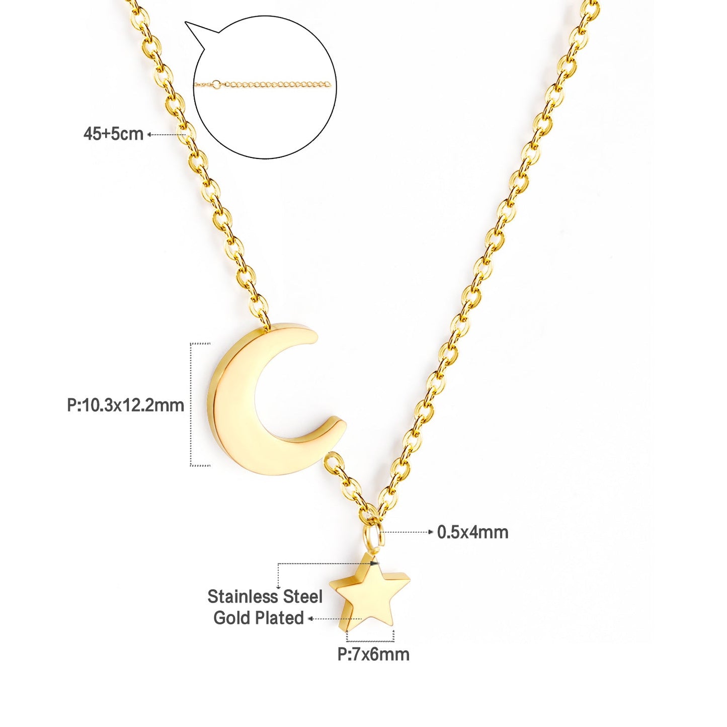 Aulala Gold Crescent Moon with Mini Star Charm Necklace