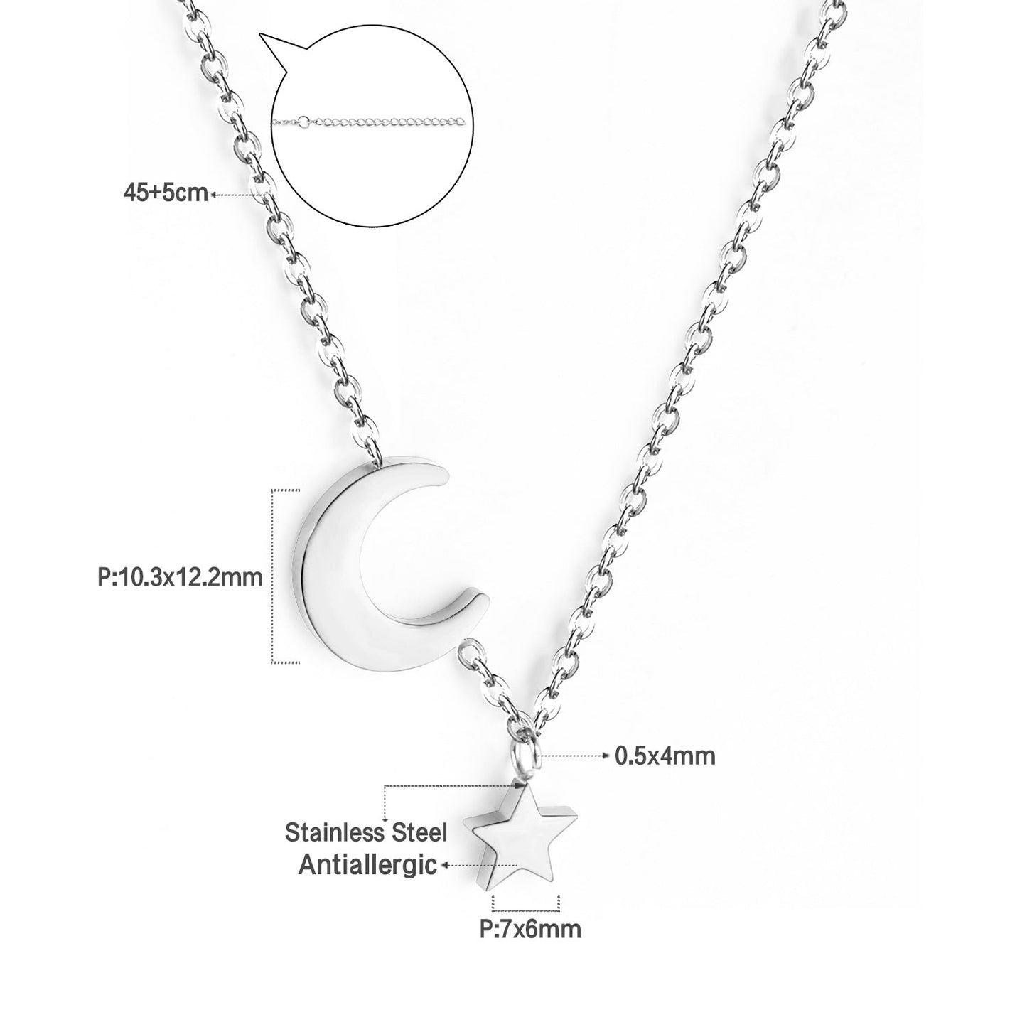 Aulala Silver Crescent Moon with Mini Star Charm Necklace
