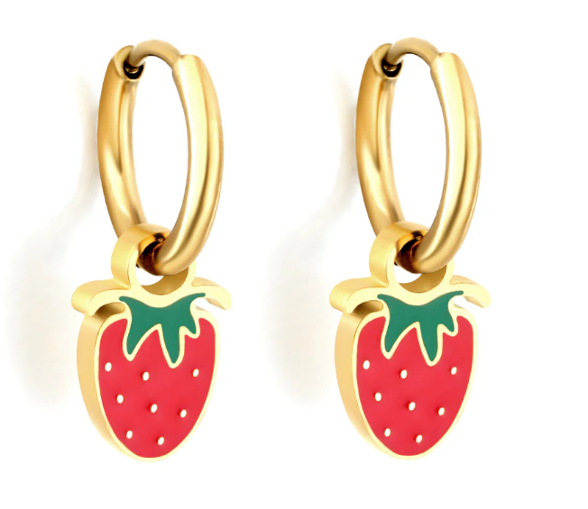 Strawberry Huggie Hoops