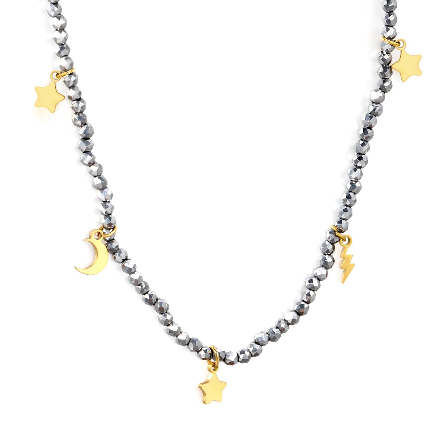 Aulala Hematite and gold stars charm Necklace