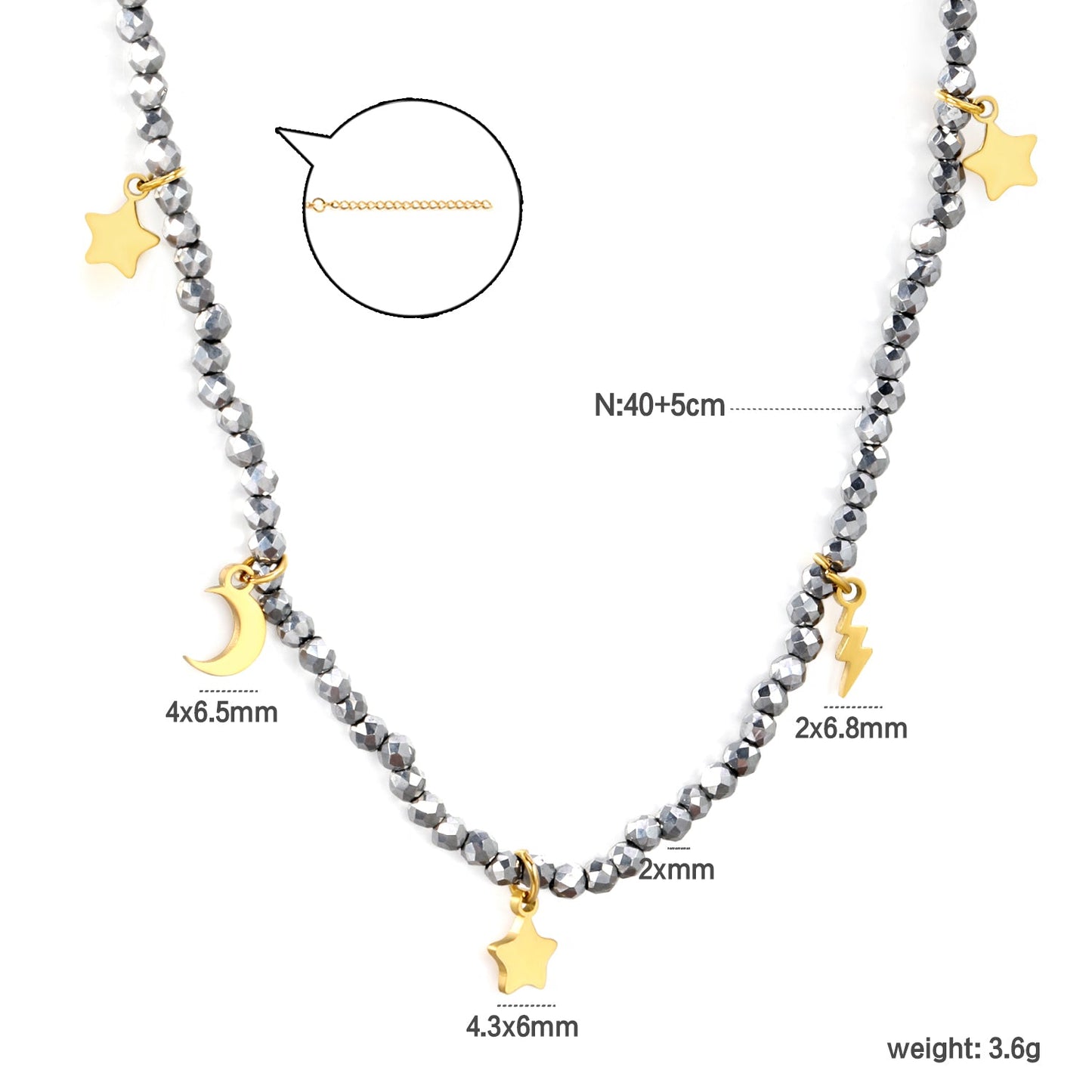 Aulala Hematite and gold stars charm Necklace