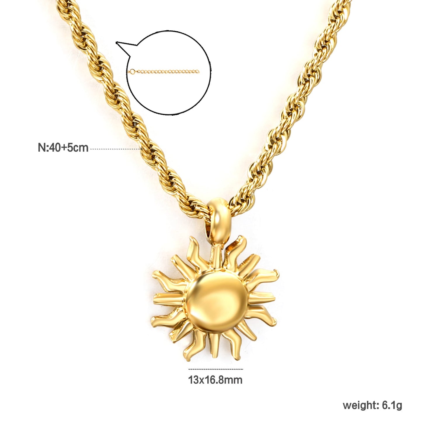 Aulala Gold plated Sun pendant on Rope Chain