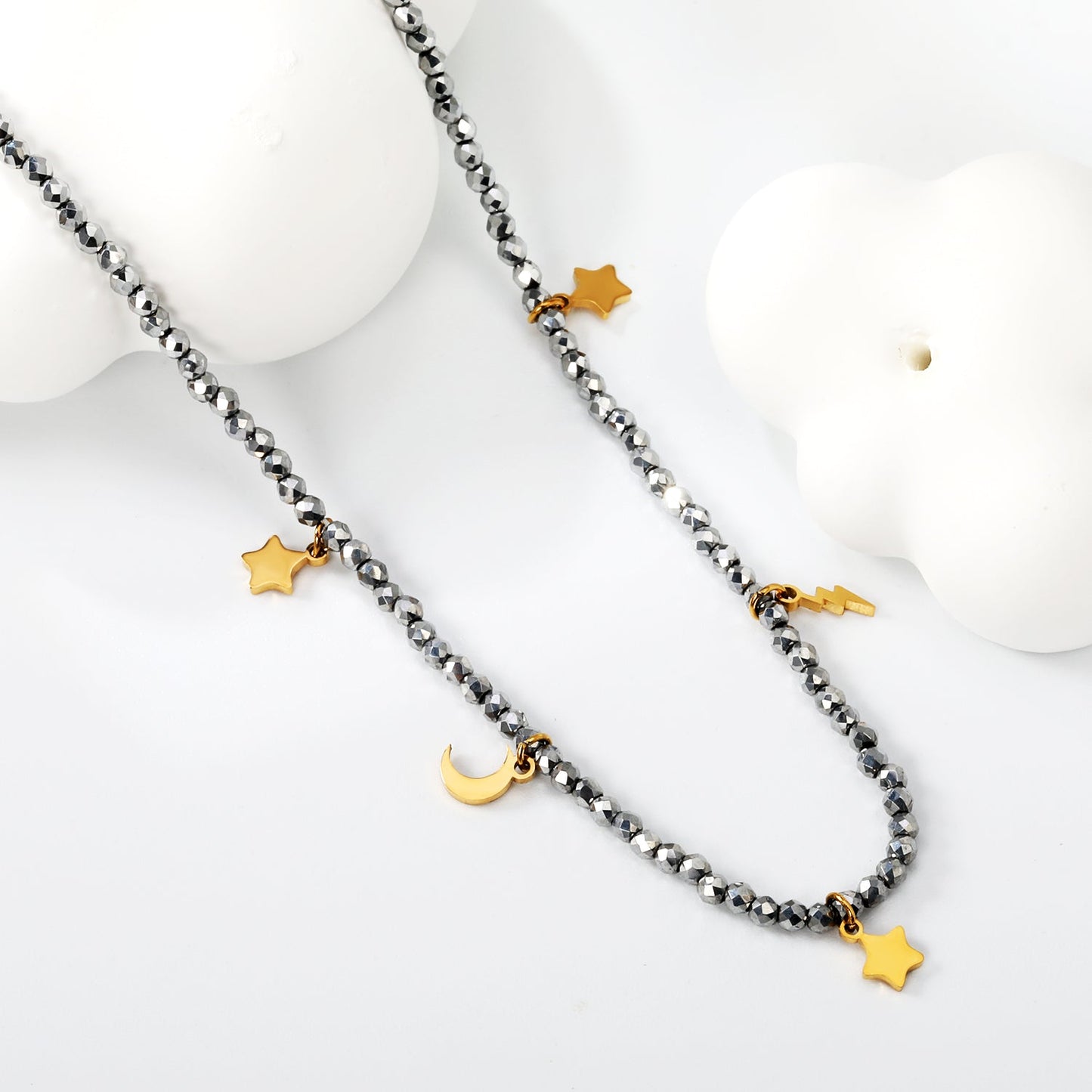 Aulala Hematite and gold stars charm Necklace