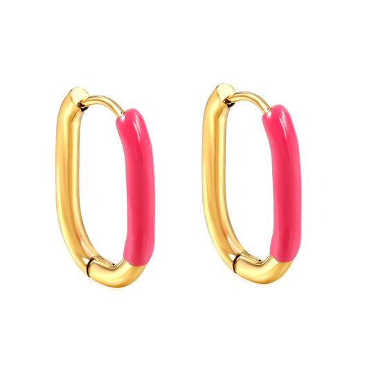 Aulala Oblong Enamel Hoop Earring Pink