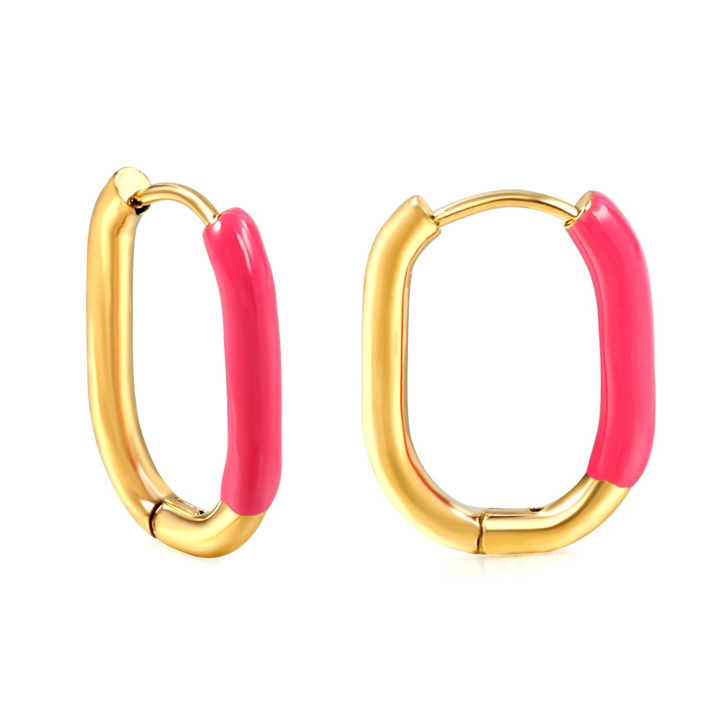 Aulala Oblong Enamel Hoop Earring Pink