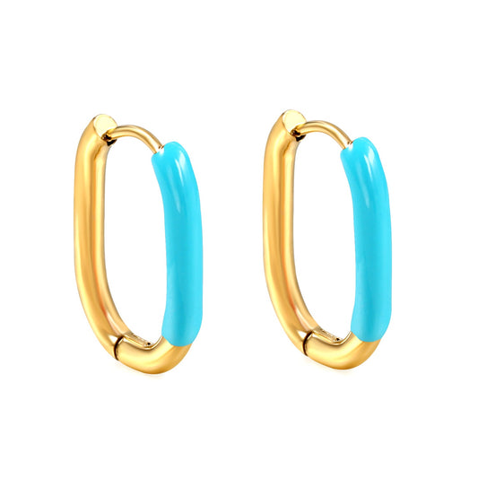 Aulala Oblong Enamel Hoop Earring Blue