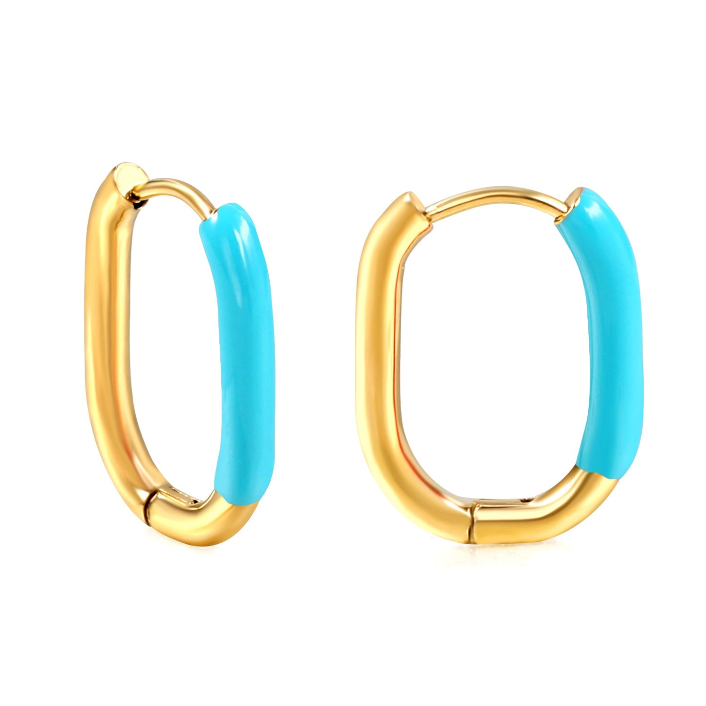 Aulala Oblong Enamel Hoop Earring Blue