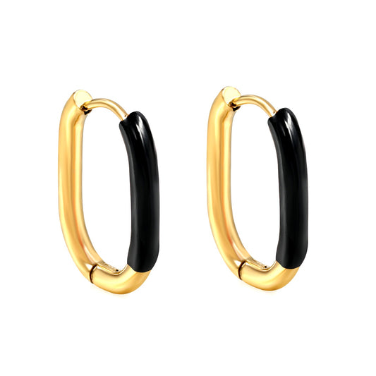 Aulala Oblong Enamel Hoop Earring Black