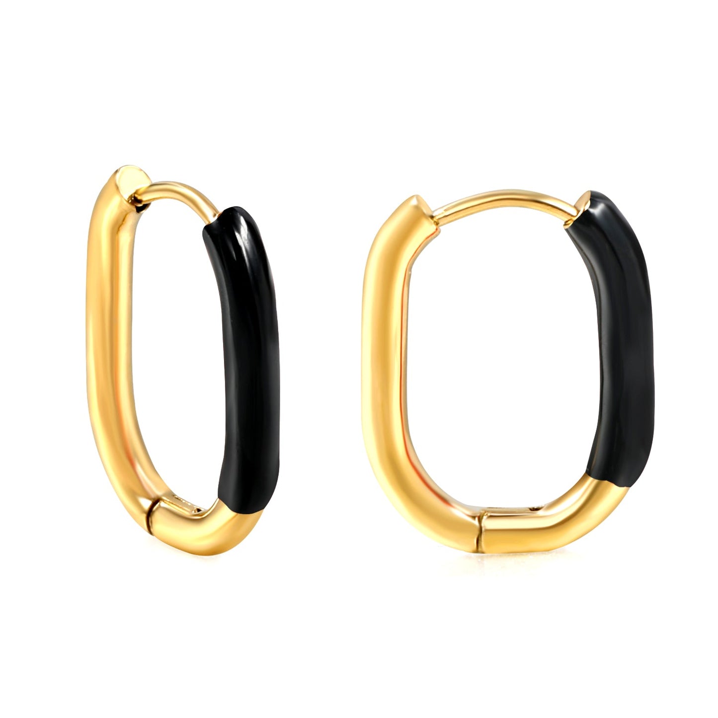 Aulala Oblong Enamel Hoop Earring Black