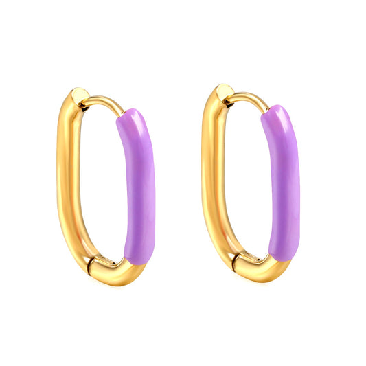 Aulala Oblong Enamel Hoop Earring Purple