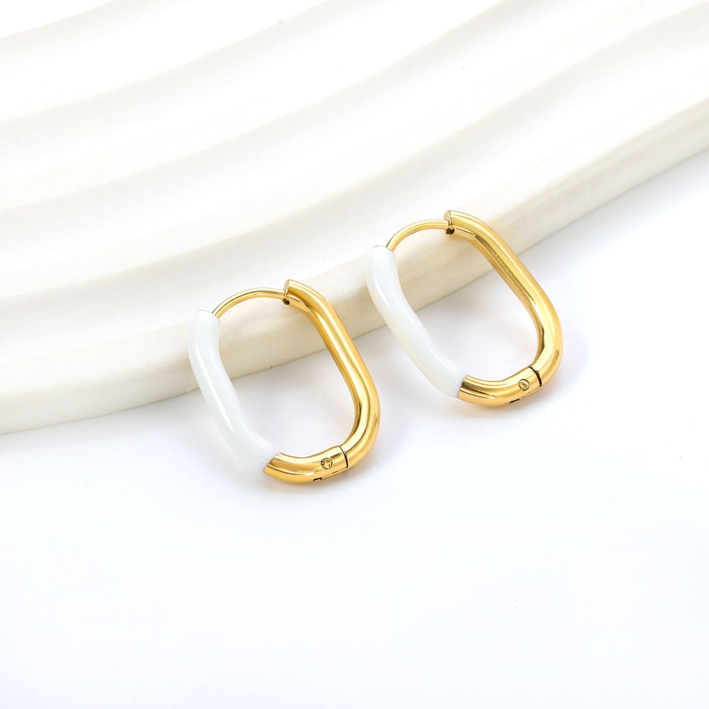 Aulala Oblong Enamel Hoop Earring White