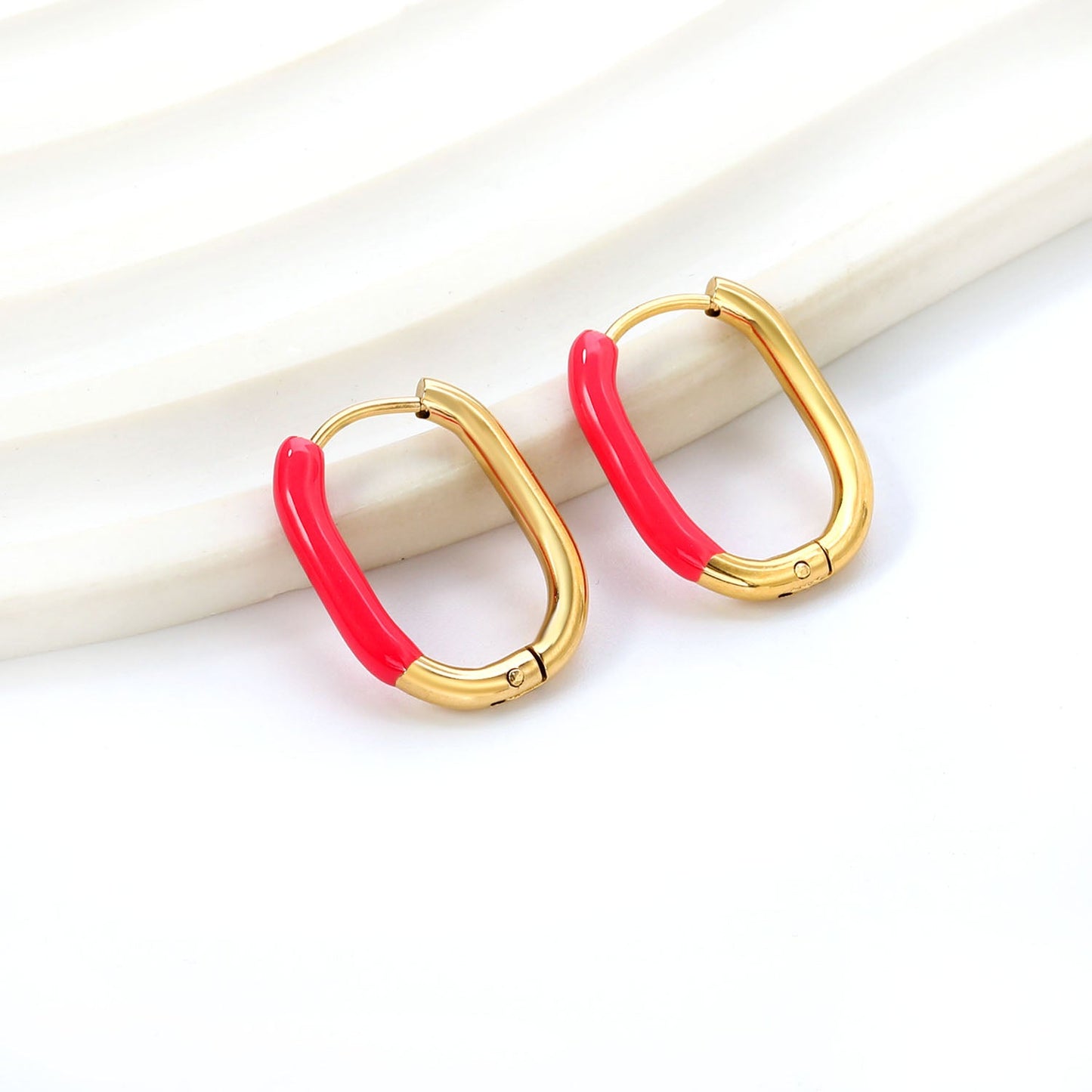 Aulala Oblong Enamel Hoop Earring Pink