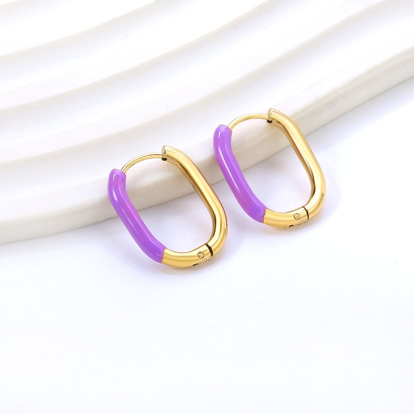 Aulala Oblong Enamel Hoop Earring Purple