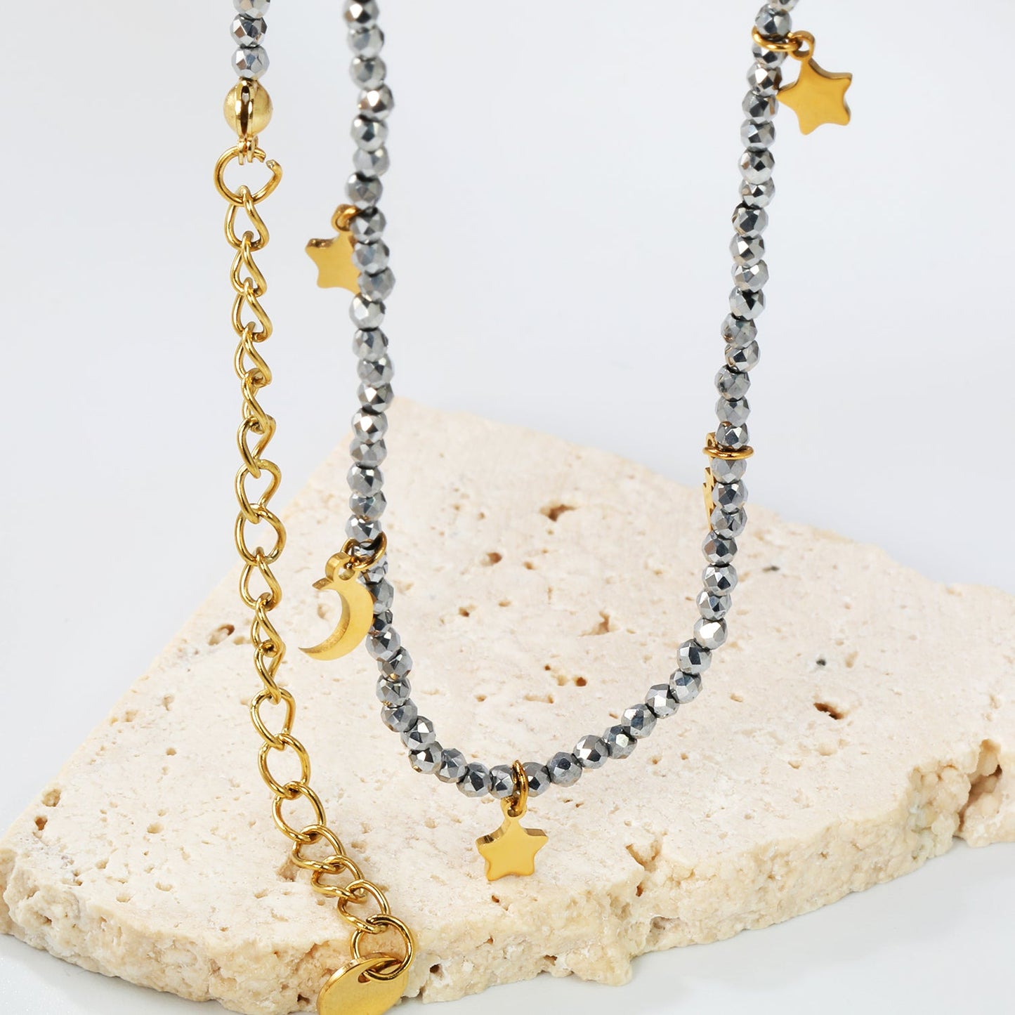 Aulala Hematite and gold stars charm Necklace