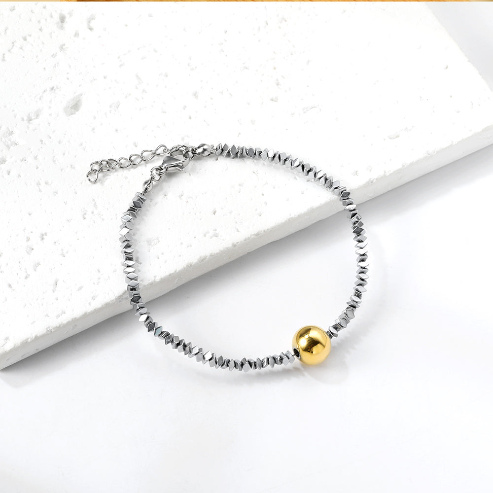 Aulala Hematite bead & Gold plated Ball Bracelet