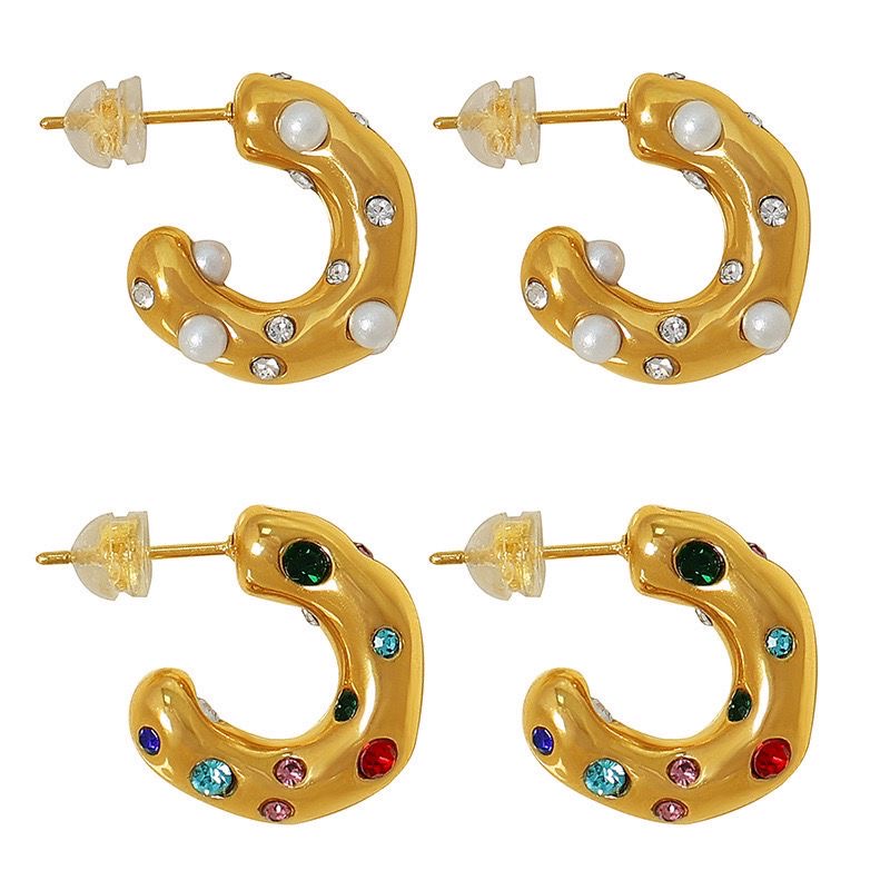 Pearl Multicolour Stone Hoop Earrings