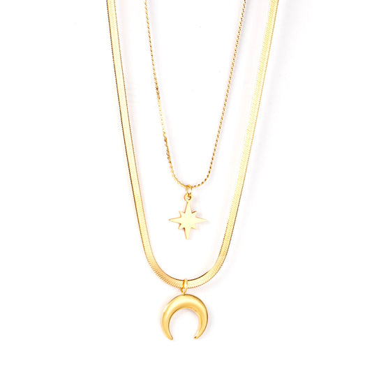 Aulala Gold Crescent Moon 2 layer Necklace with Star Charm
