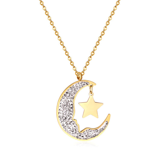 Aulala Stoneset Crescent Moon with Star Charm