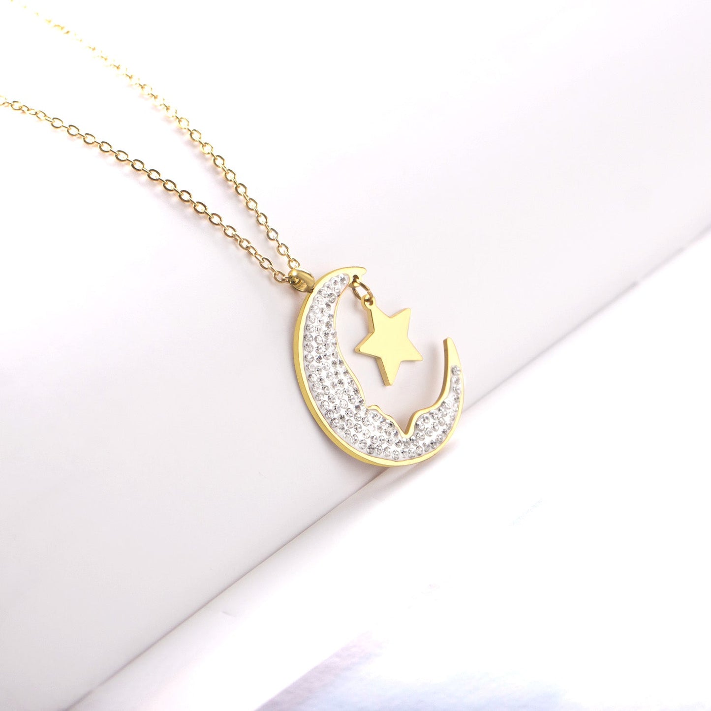 Aulala Stoneset Crescent Moon with Star Charm