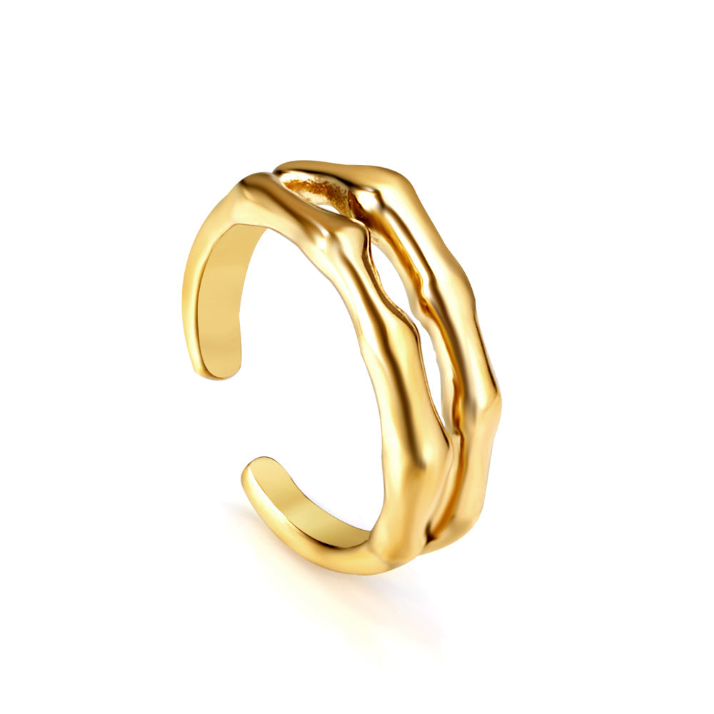 Aulala Adjustable Double Bamboo Gold Ring