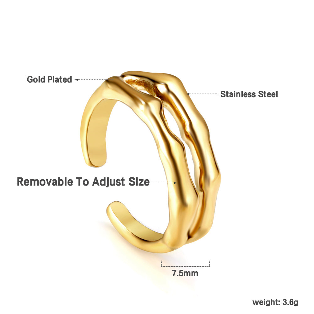 Aulala Adjustable Double Bamboo Gold Ring