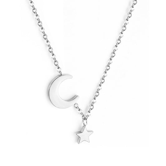 Aulala Silver Crescent Moon with Mini Star Charm Necklace