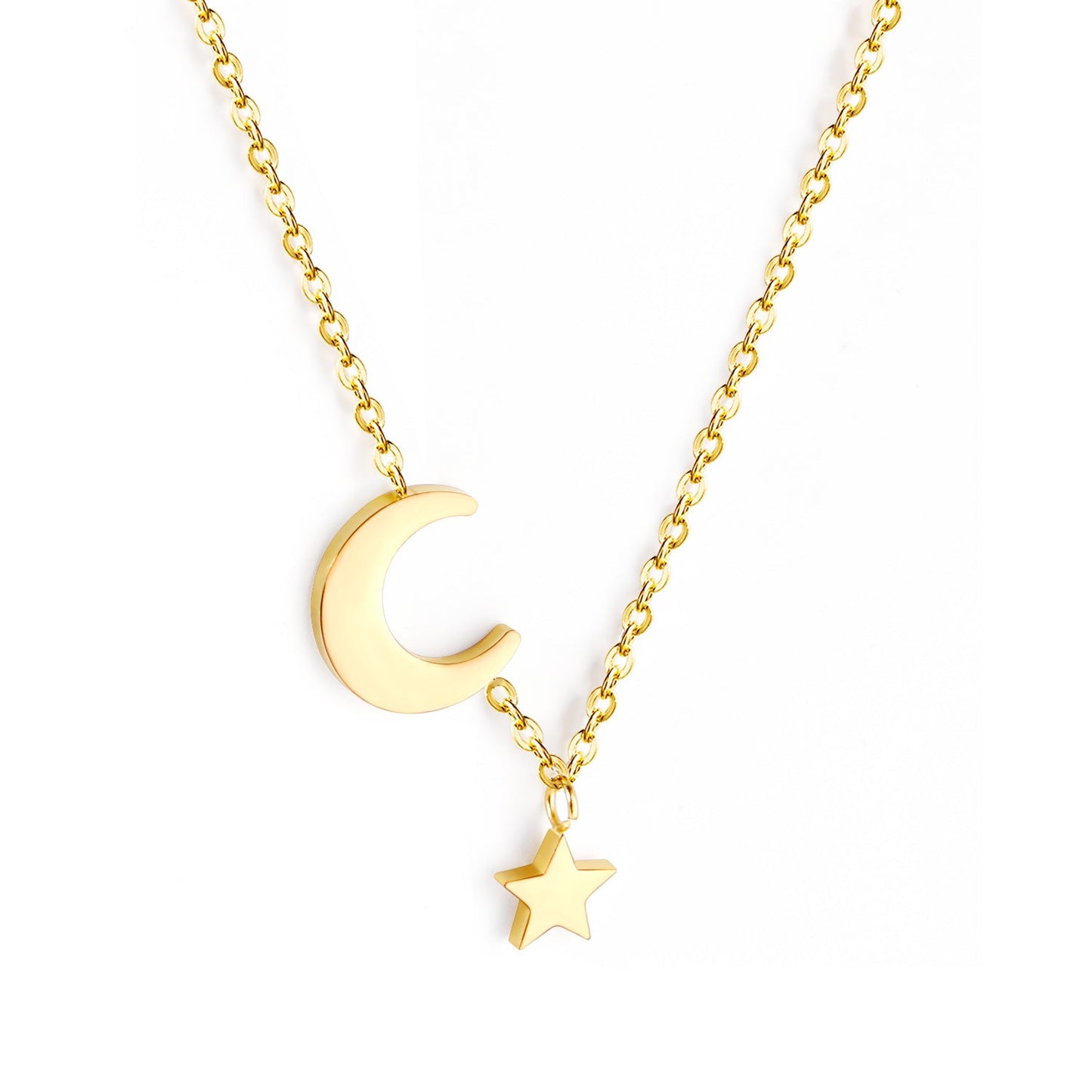 Aulala Gold Crescent Moon with Mini Star Charm Necklace