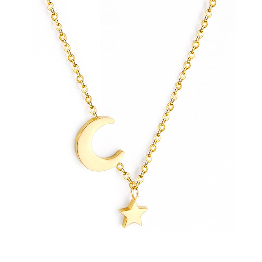 Aulala Gold Crescent Moon with Mini Star Charm Necklace