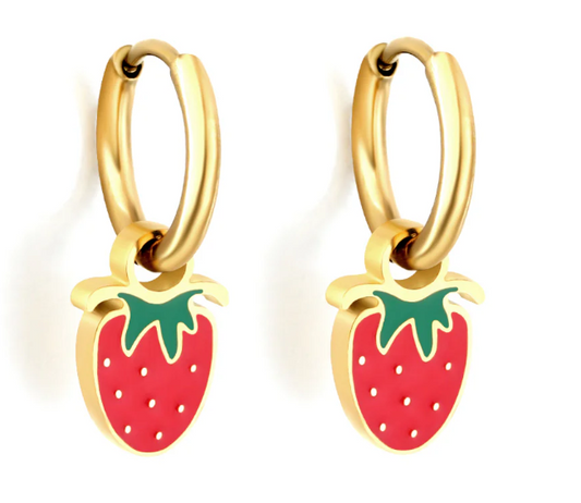 Strawberry Huggie Hoops